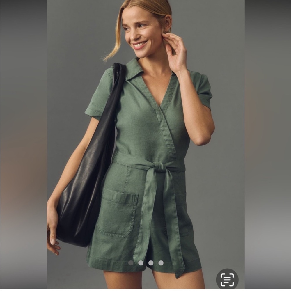 NWT Maeve Linen Short-Sleeve Wrap Romper